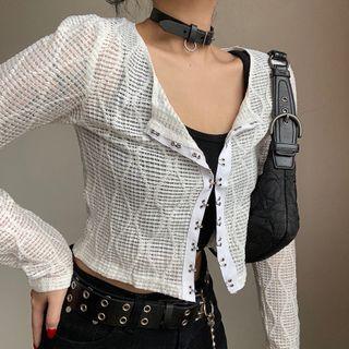 Long Sleeve See-through Crop Cardigan