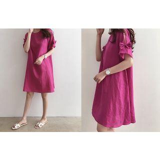 Bow-detail Linen A-line Dress