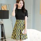 Short-sleeved Printed A-line Dress