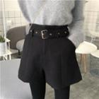 Plain High-waist Woolen Loose-fit Shorts