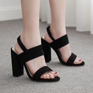 Faux Suede Open Toe Slingback Chunky Heel Sandals