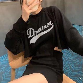 Long Sleeve Lettering Cut-out Dress