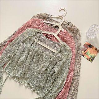 Set:floral Camisole Top + Long-sleeve Floral Light Jacket