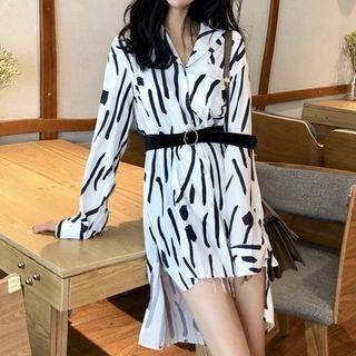 Printed Long-sleeve Dip Back Shirt