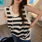 Striped Knit Tank Top / Lace Camisole Top