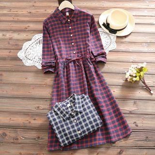 Plaid Drawstring Waist A-line Dress