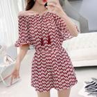Elbow-sleeve Patterned Wide-leg Playsuit