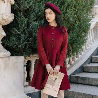 Set: Long-sleeve A-line Mini Dress + Cropped Open-front Jacket