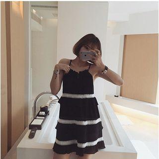 Color-block Sleeveless Tie-waist Panel A-line Cutout Frill Bow Sheath Dress