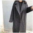 Double-breasted Lapel Woolen Coat Black - One Size