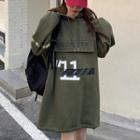Lettering Print Hoodie Dress Army Green - One Size