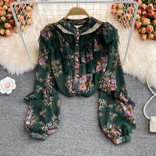 Mesh Panel Floral Print Shirt