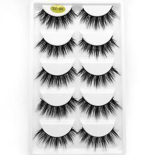 False Eyelashes - 5d-25 Five Pairs - Black - One Size