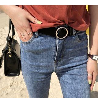 Round Buckle Faux Leather Belt Black - One Size