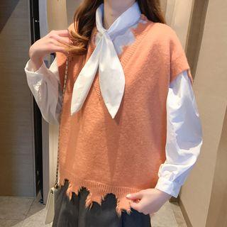 Knit Vest / Ribbon-neck Top