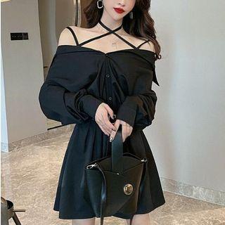 Cut-out Long-sleeve Shift Dress