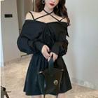 Cut-out Long-sleeve Shift Dress