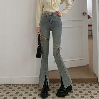 Mid Rise Distressed Bootcut Jeans