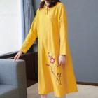 Embroidered Traditional Chinese Long-sleeve Midi Dress