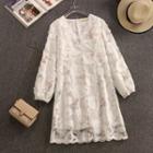 Long-sleeve Embroidered Mini A-line Lace Dress
