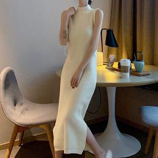 Sleeveless Mock-neck Midi Knit Dress