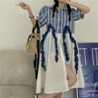 Short-sleeve Striped Panel Ruffled Shirtdress