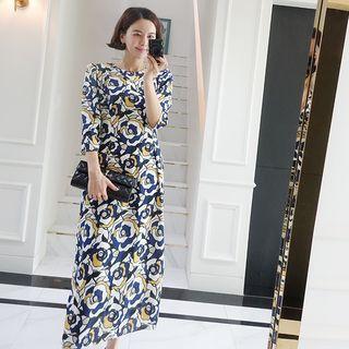 3/4-sleeve Maxi Floral Dress