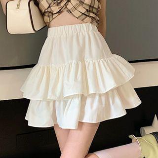 High Waist Layered Mini A-line Skirt
