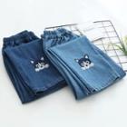 Dog Embroidered Slim Fit Jeans