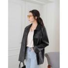 Plus Size Flap Faux-leather Shirt Jacket