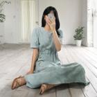 Drawstring-waist Textured Dress