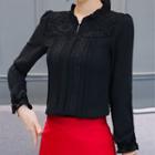Long-sleeve Lace Panel Top Black - S