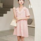 Collared Short-sleeve A-line Dress Pink - One Size