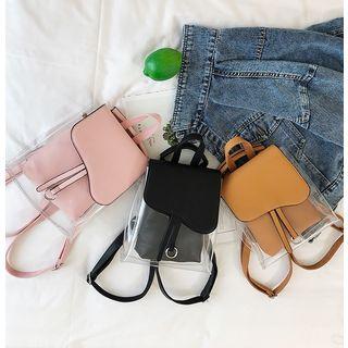 Faux Leather Panel Clear Crossbody Bag