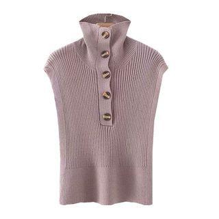 Turtleneck Cable Knit Sweater Vest Mauve Purple - One Size