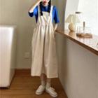 Short-sleeve Plain T-shirt / Drawstring-waist Midi A-line Overall Dress