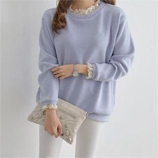 Crew-neck Crochet-trim Knit Top