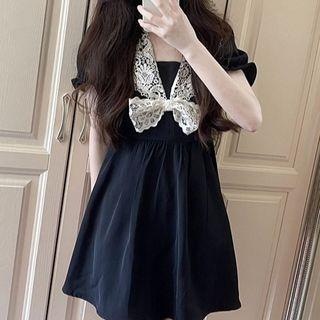 Puff-sleeve Lace Bow A-line Dress