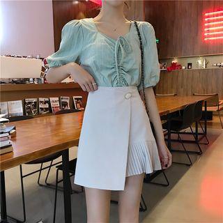 Asymmetric Pleated Paneled A-line Mini Skirt