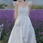 Sleeveless Ruffled Midi A-line Dress White - One Size