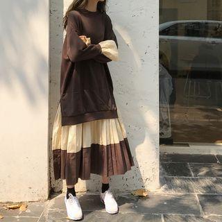 Mock Two Piece Color Block Midi Pullover Dress