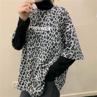 Leopard Print Mock Two-piece T-shirt