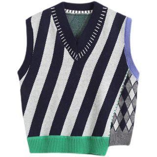 Striped Argyle Panel Sweater Vest