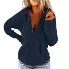 Plain Long Sleeve Front Pocket Zip-up Sweater