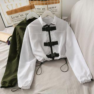 Buckled-accent Drawstring Crop Shirt
