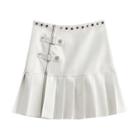 Pleated Hem Faux Leather Mini A-line Skirt