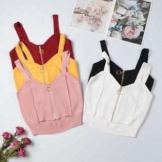 Zip-up Plain Knit Camisole Top