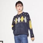 Round-neck Argyle-pattern Sweater