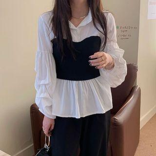 Mock Two-piece Shirt Black & White - One Size