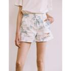 Tie-waist Distressed Dyed Shorts